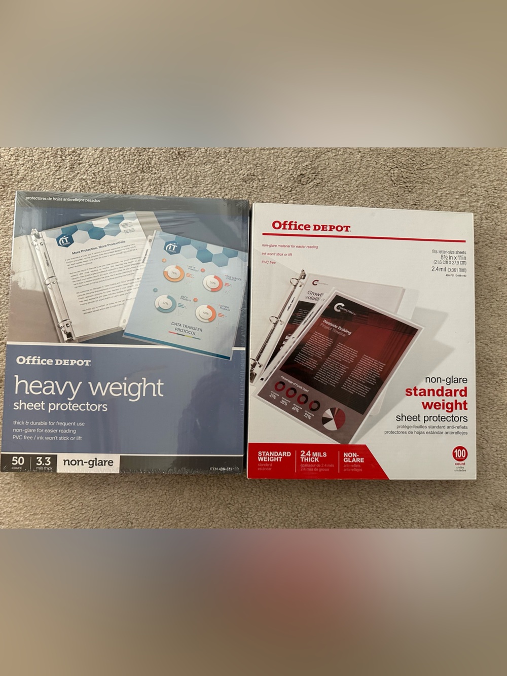 90 Office Depot 50 Heavy Weight & 40 Standard Weight Non-Glare Sheet Protectors